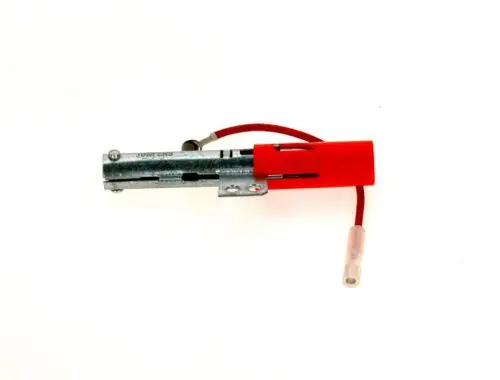 BOSCH Piezozünder mit Metallgehäuse, rotem Kunststoffteil und Drähten zur elektrischen Verbindung. Ideal für Zündungssysteme.